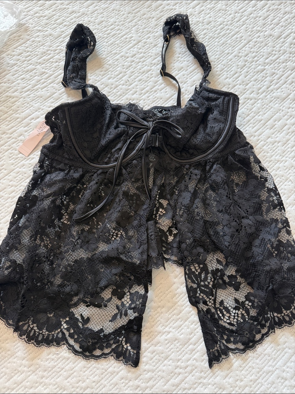 Victoria's Secret Black Lace Babydoll Chemise with Bow Detail SP NWT